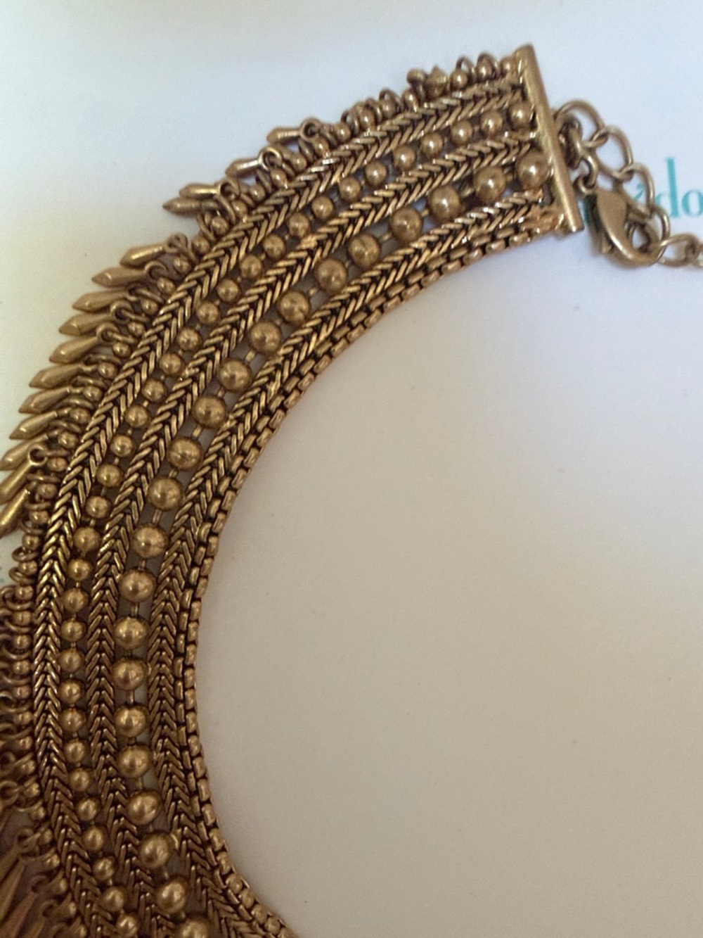 Stella & Dot Antique Gold Multi-Layer Fringe Collar Necklace - Picture 9 of 13